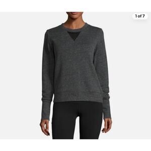 Alo Yoga Women's Downtown Long Sleeve Gray Mesh M Pullover Crew Neck Sweatshirt